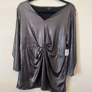 Alfani Women's Metallic Twist-Front Top Charcoal Size 1X